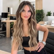 22 Inch Gradient Deep Golden Wavy Hair Topper for Women, Synthetic Heat-Resistant Fiber, Realistic Lace Scalp, Secure Fit with Anti-Slip Clips