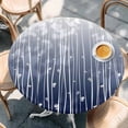 thumbnail image 2 of Blue Floral Round Tablecloth, Fitted Table Cover with Elastic for 45"-54" Round Tables, Gradient Stripe Garden Plant Branch Texture Table Cloth Outdoor Indoor Dinning Party Waterproof Tablecloths, 2 of 7