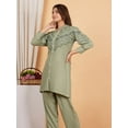 thumbnail image 4 of Sage Green Embroidered Button-Front Co-Ord Set in Viscose Rayon, 4 of 5