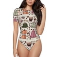 thumbnail image 2 of Uemuo Vintage Coffee Pattern Women's One Piece Short Sleeve Swimsuit Rash Guard Surfing Modest Quick-drying Swimsuit Beach Essentials-XX-Large, 2 of 9
