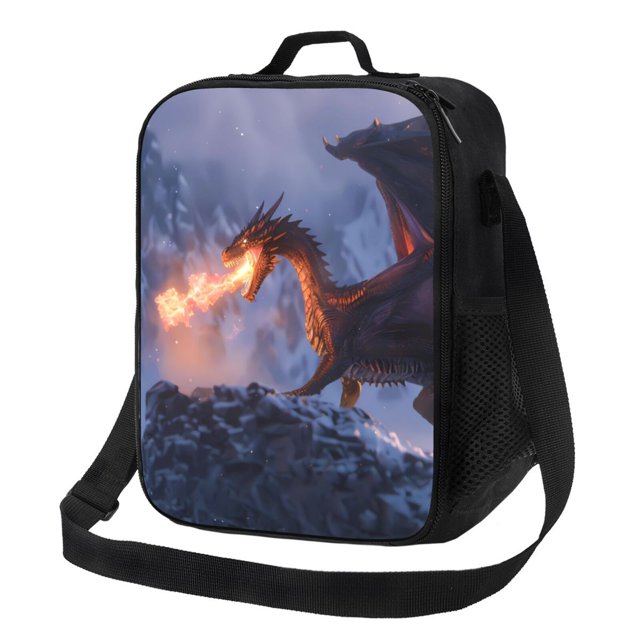 Balery Winter Fire Dragon Caja de Almuerzo y Bolsa de Almuerzo para Hombres y Mujeres, Bolsa de Almuerzo Reutilizable con Gran Capacidad, Bolsa de Almuerzo Aislada