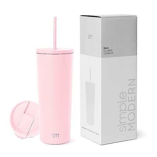 Vaso aislante moderno, sencillo, con tapa y pajita, 500 ml