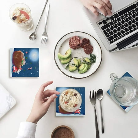 

FMSHPON Merry Christmas Santa Claus Set of 4 Coaster for Drinks Absorbent Ceramic Stone Coasters Cup Mat with Cork Base for Home Kitchen Room Coffee Table Bar Decor