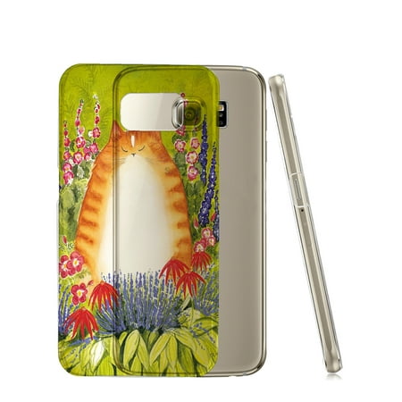 KuzmarK™ Samsung Galaxy S6 Edge Clear Cover Case - Ginger Tabby Cat with Garden Flowers Art by Denise