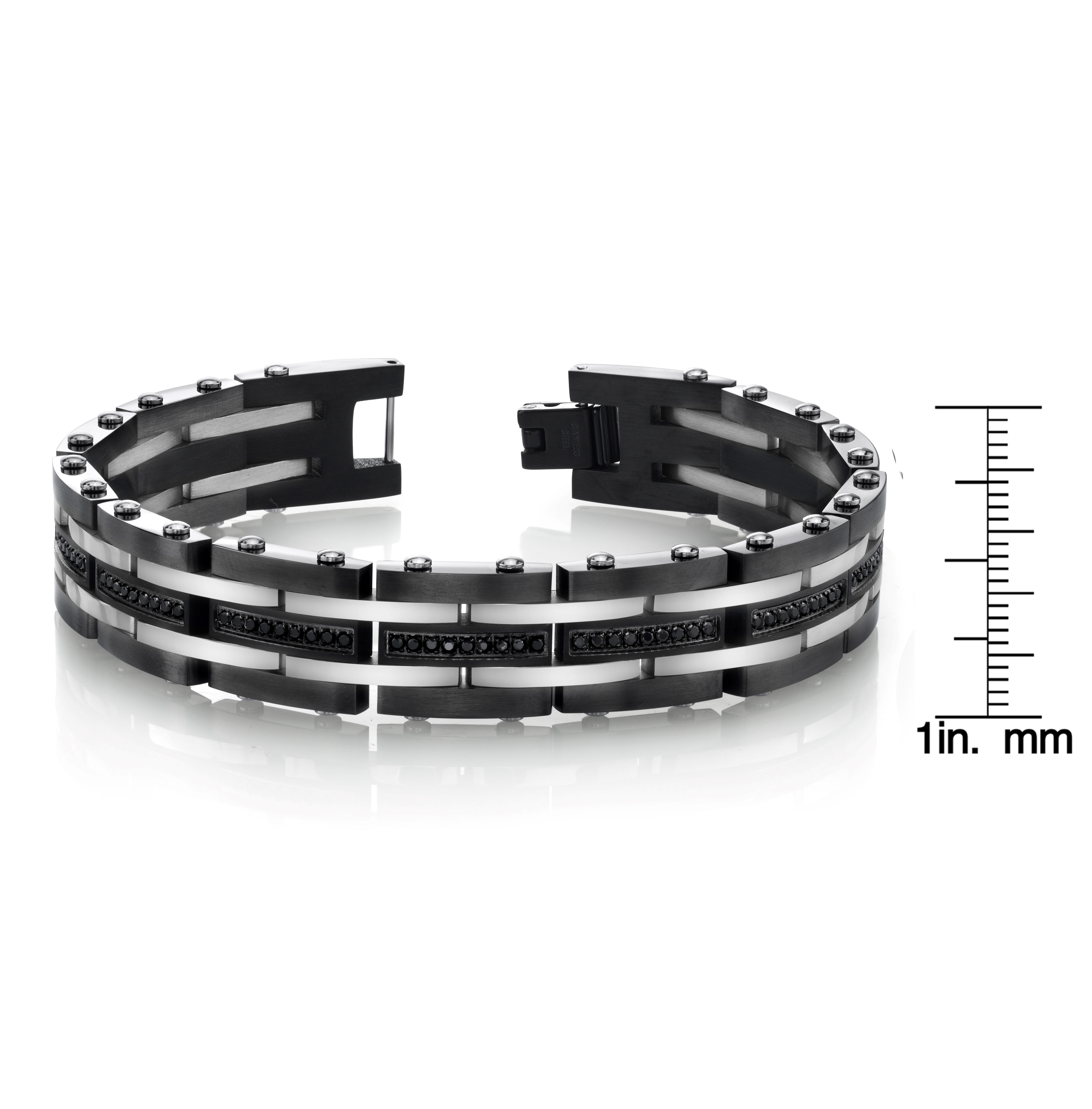 Spartan Men's Two-Tone Gun Metal and Black Spinel Stainless Steel Bracelet
