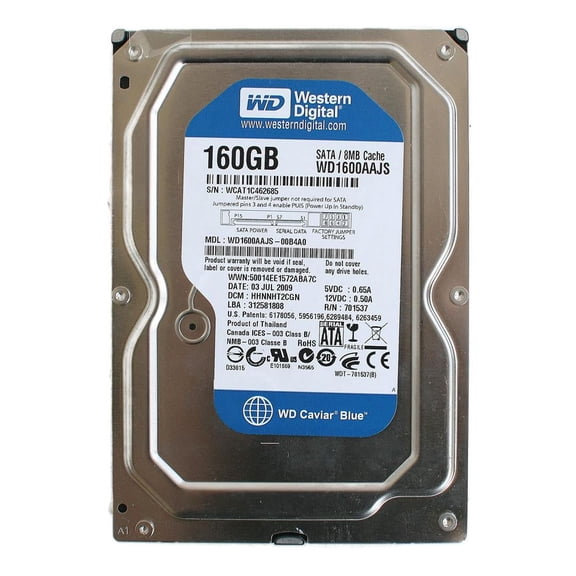 Wd caviar se 160gb hdd wd1600aajs, 20aug2008, dcm: earnht2agn