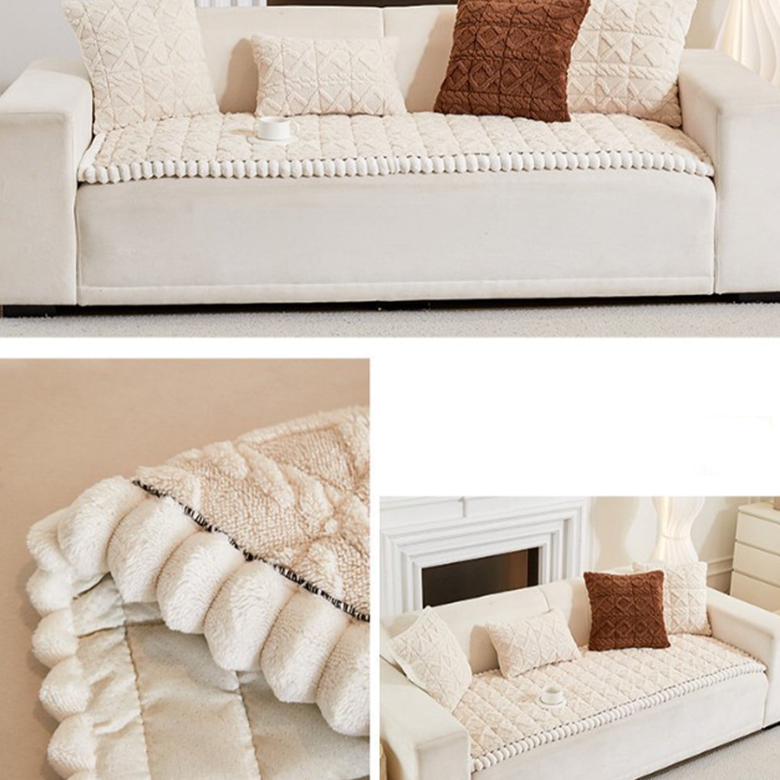 Btomtd Thickened Seat Cushion for Fall and Winter, Straight Sitting Sofa Cushion and Chair Pads with Firm Support, Comfortable Chair Cushions for Living Room, Size 59"x28", White