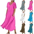 thumbnail image 1 of Gspmoly Robes d'Été pour Femmes 2025, Robe d'Été pour Femmes de Couleur Unie Décontractée et en Lin à Double Poche, Ample, à Manches Courtes, Robe de Cocktail, Soldes d'Été Liquidation, 1 of 6