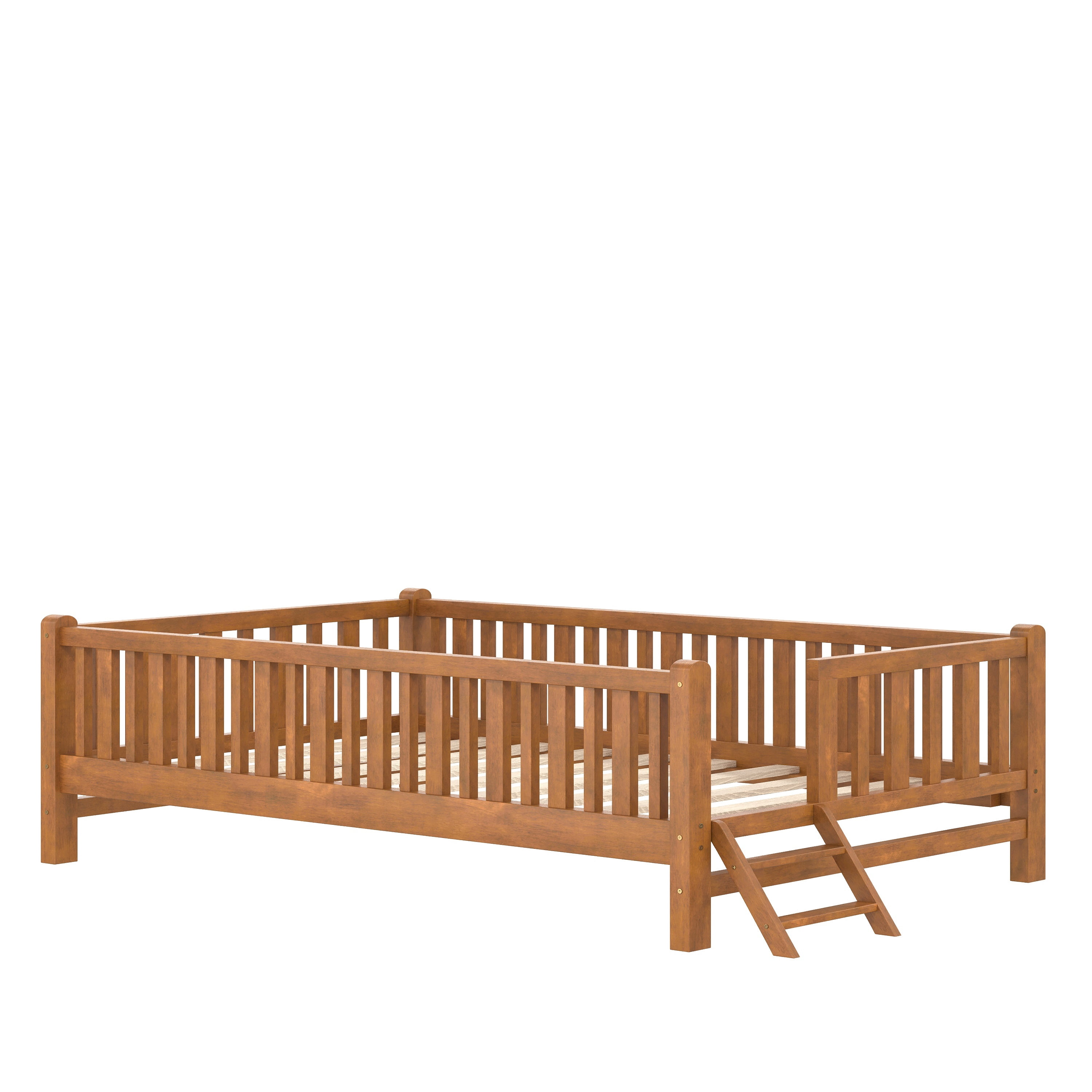MODERNLUXE Twin Size Platform Bed with Guardrails, Walnut