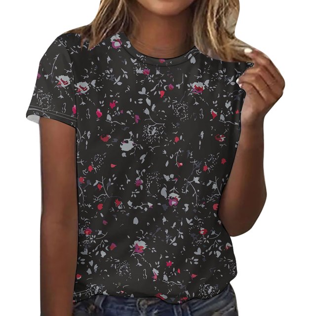 Camisetas de Mujer con Cuello Redondo Blusas de Manga Corta Imprimir Top, Camisetas de Mujer para Primavera Verano Casual