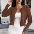 thumbnail image 2 of MSJUHEG Women's Shrug Sweaters Crew Neck Button Down Cropped Knit Cardigan Plus-size-sweaters for Women Oversized Sweater Knit Coat Open Front Tops Fall Winter Sweater Coat Coffee S, 2 of 5