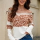 thumbnail image 2 of Suéter de punto con cuello en V y estampado de leopardo, manga larga, suéter informal de moda para mujer, 2 of 8