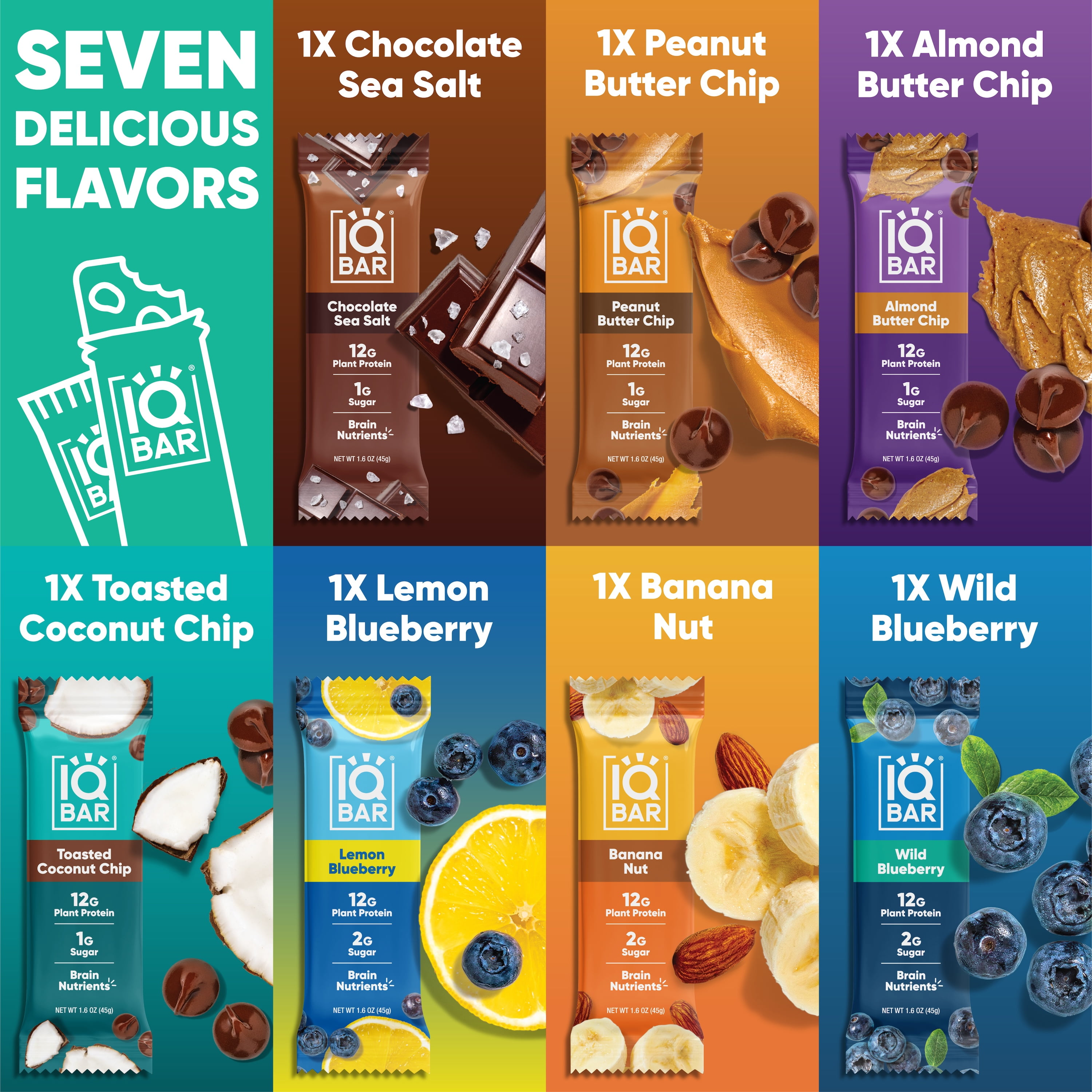 IQBAR Clean Plant Protein Bars - Bar Sampler - 7 Count - Keto, Vegan, High Fiber, Gluten and Dairy Free, Low Sugar Snack