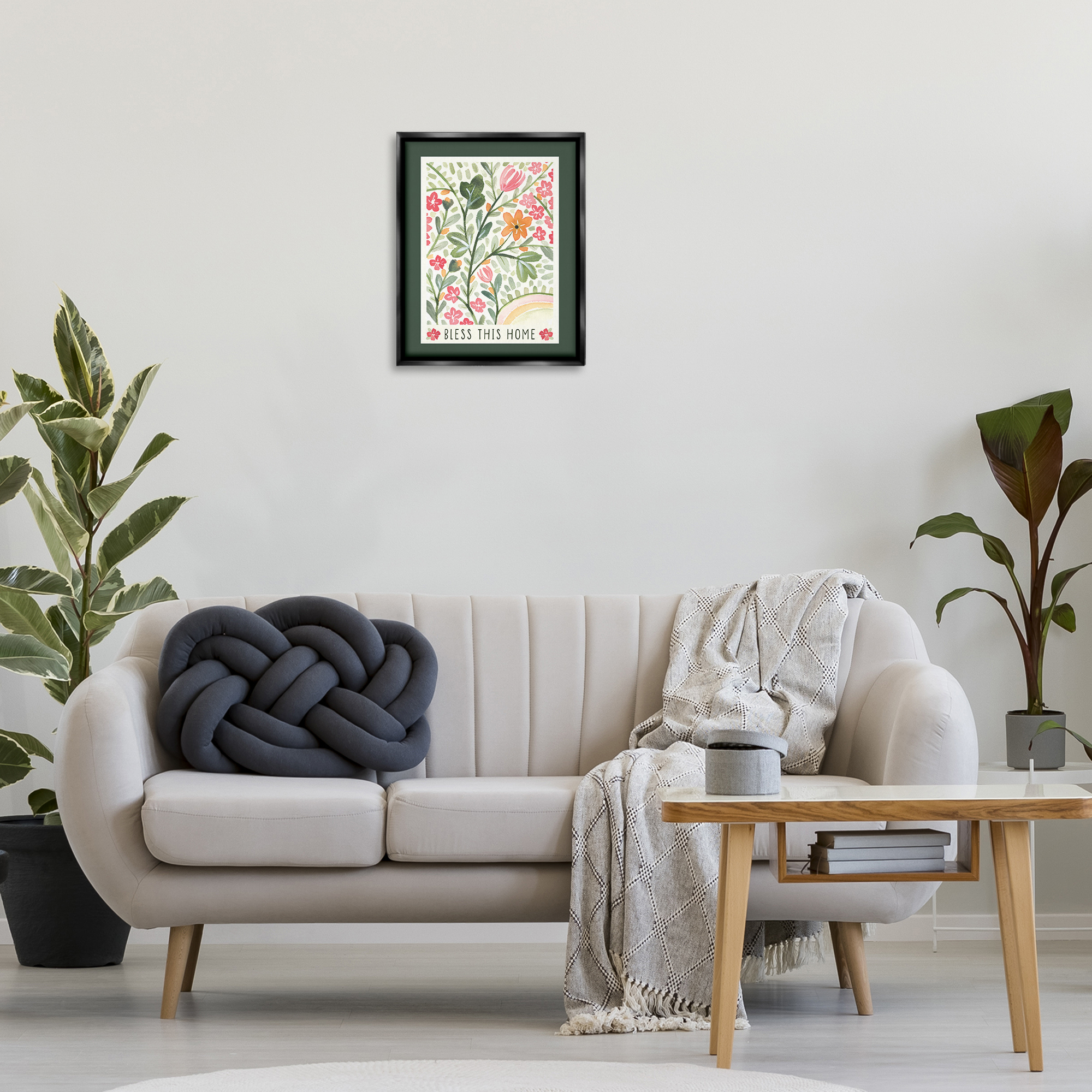 Stupell Industries Floral Bless Phrase Botanical & Floral Painting Black Floater Framed Art Print Wall Art, 17 x 21