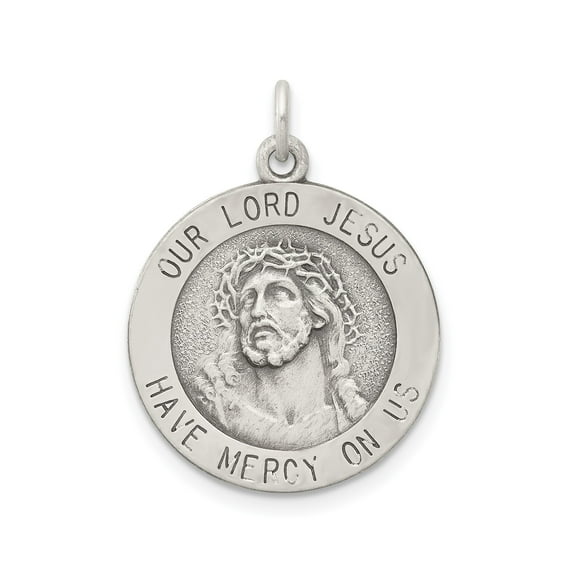 Sterling Silver Jesus Medal Pendant Necklace for Men or Women, Christian Catholic Devotional Jewelry with Crown of Thorns and Mercy Prayer Symbol