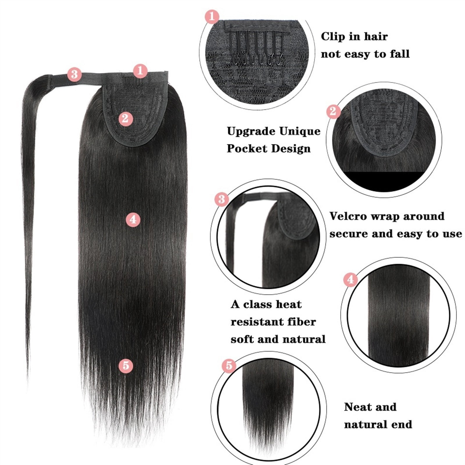 10-30inch Magic Paste Ponytail Extension for Women Straight Wrap Around Ponytail Extension Brazilian Remy Human Hair Clip In PonyTail Hairpiece