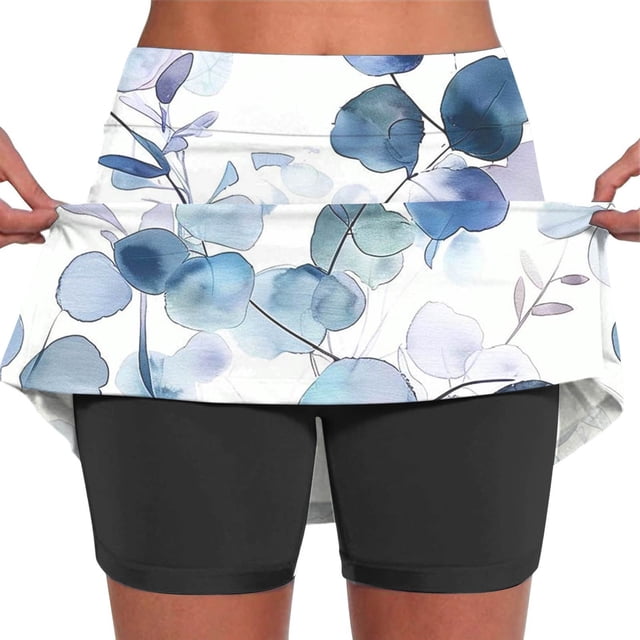 Faldas de tenis plisadas con estampado de hojas de verano para mujer de DYTTDG, pantalones cortos deportivos elásticos de dos piezas para yoga, faldas en liquidación