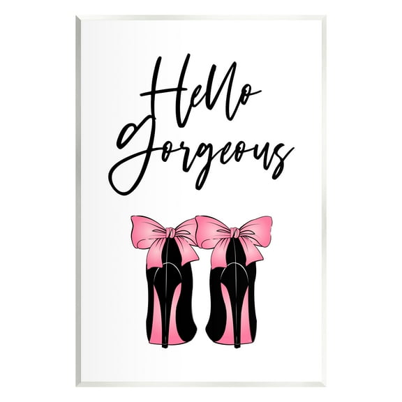Stupell Industries Hello Gorgeous Pink Bow Heels Botanical & Floral Painting Unframed Art Print Wall Art