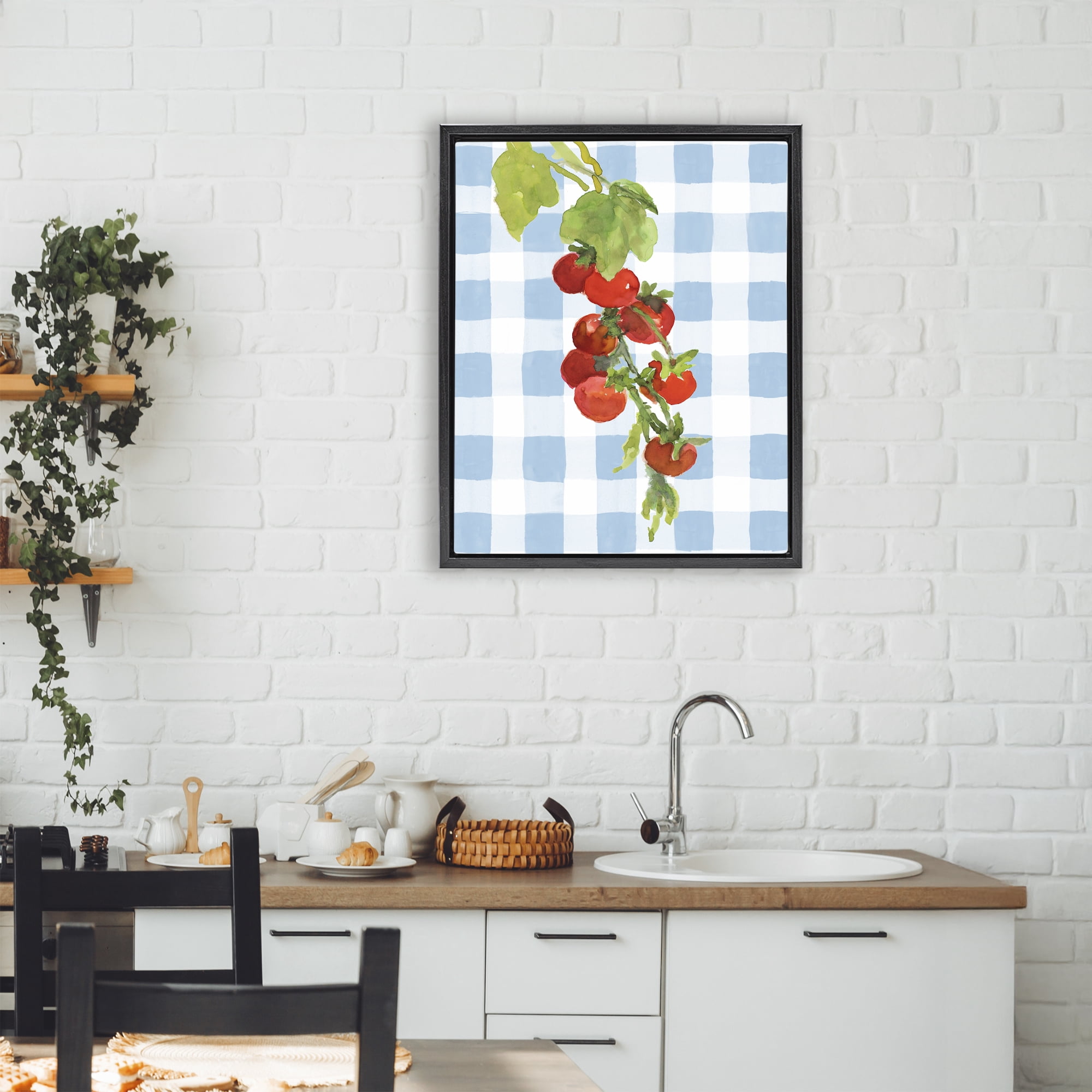 Stupell Industries Vine Ripe Tomatoes on Plaid Black Framed Floater Canvas Wall Art, design by Lanie Loreth
