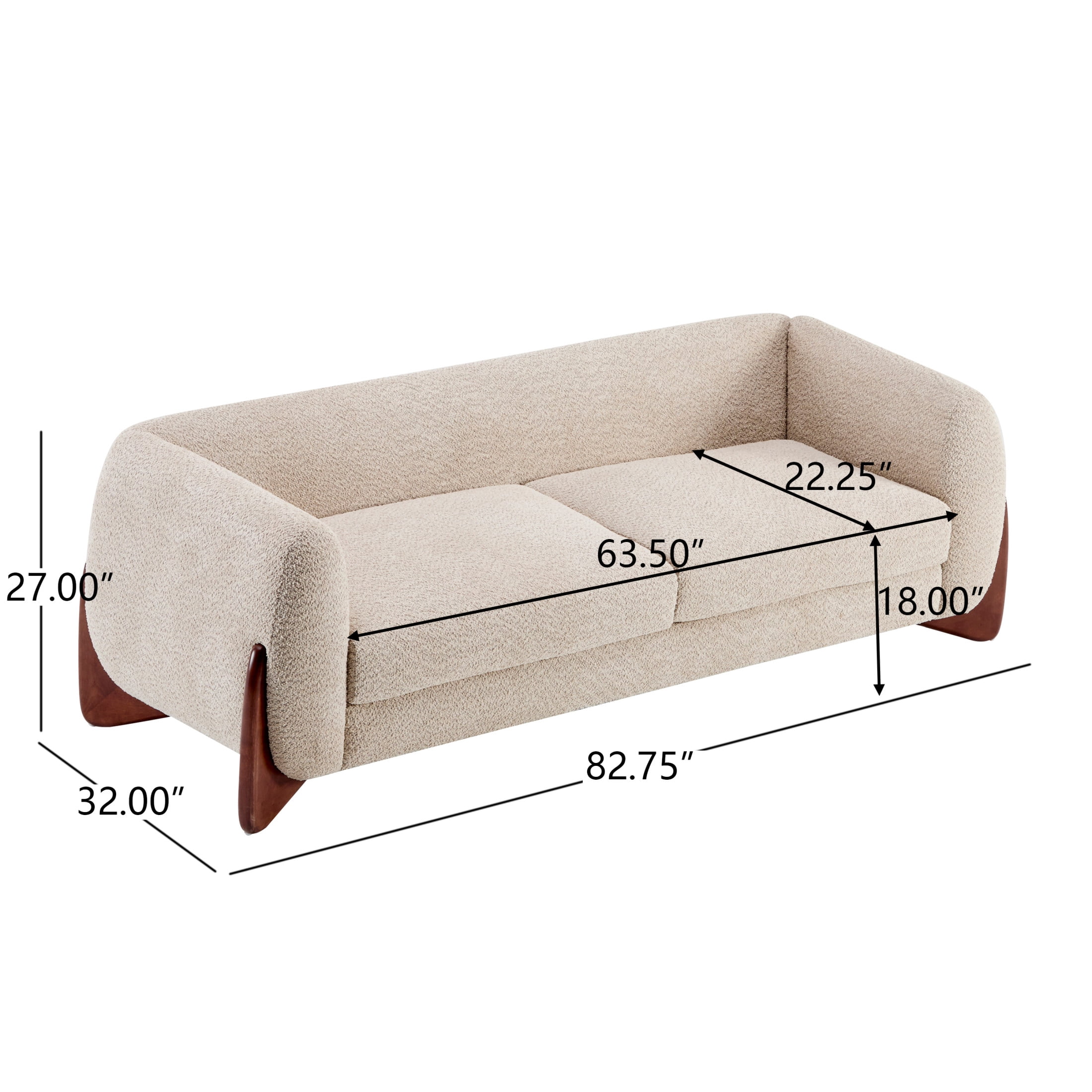 Christopher Knight Home 82" Boucle Sofa, 3-Seater Faux Sherpa Couch with Wood Legs & Curved Design, Almond