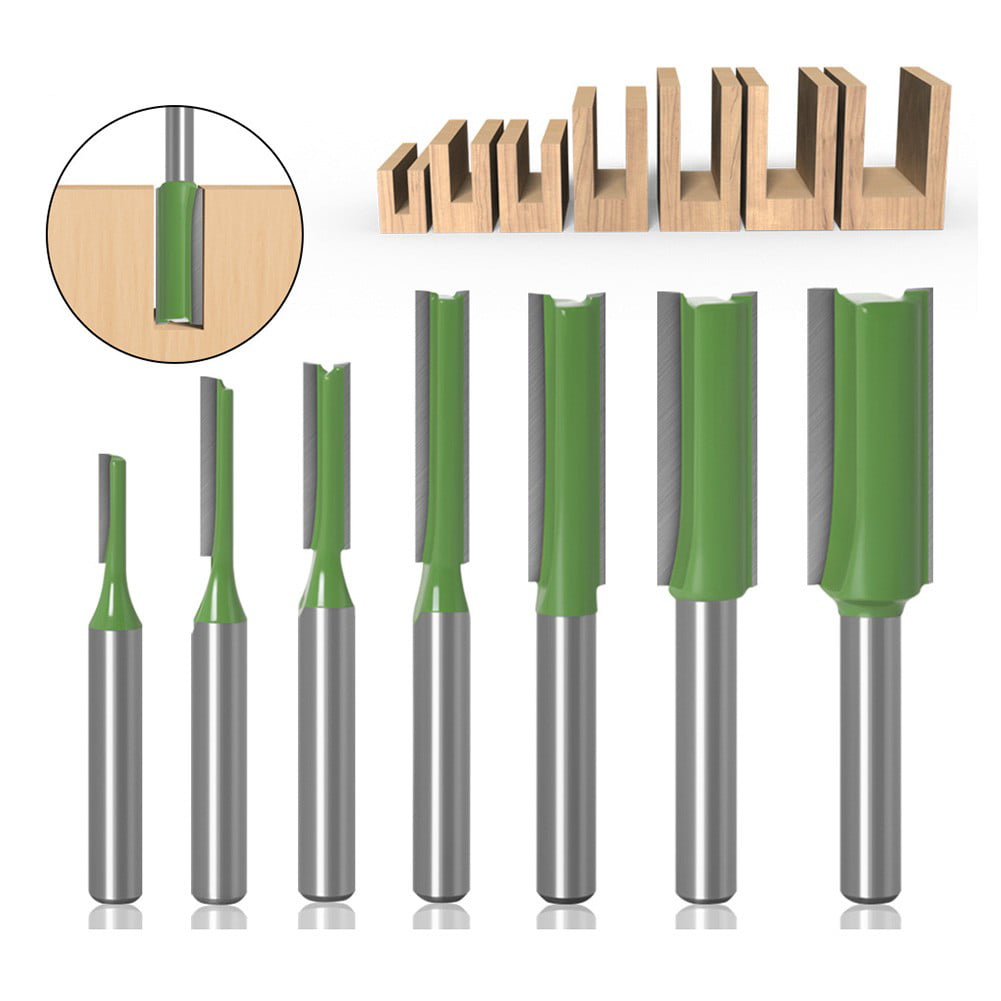 7pcs 1/4 Shank Router Bits Kit Single Double Flute Straight Milling Cutter Tool 