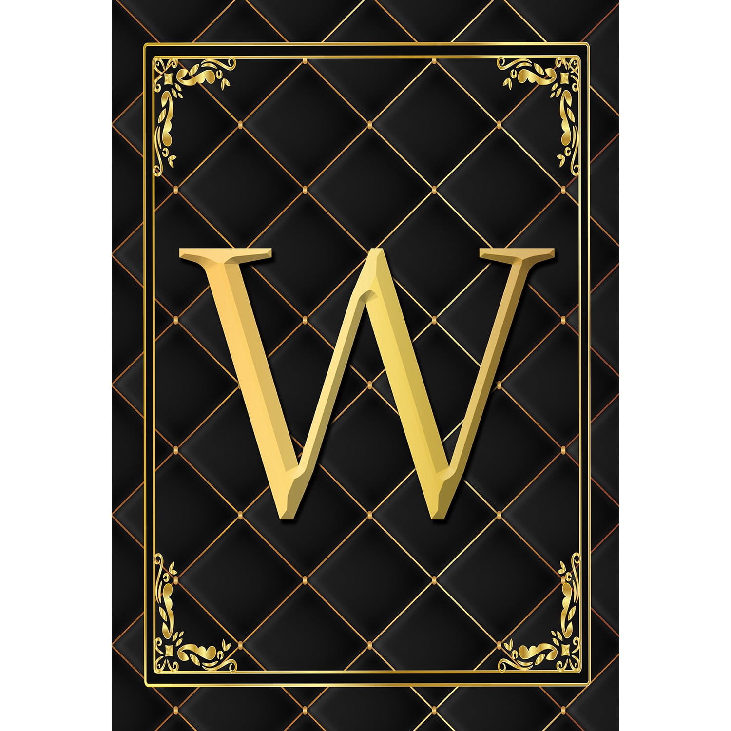 America Forever Monogram W House Flag, 28 x 40 inch Double Sided, Black Gold Quilted Design, Decorative Letter W Flag, Elegant Monogrammed Banner, Personalized Initial Outdoor Decor, Yard Flag