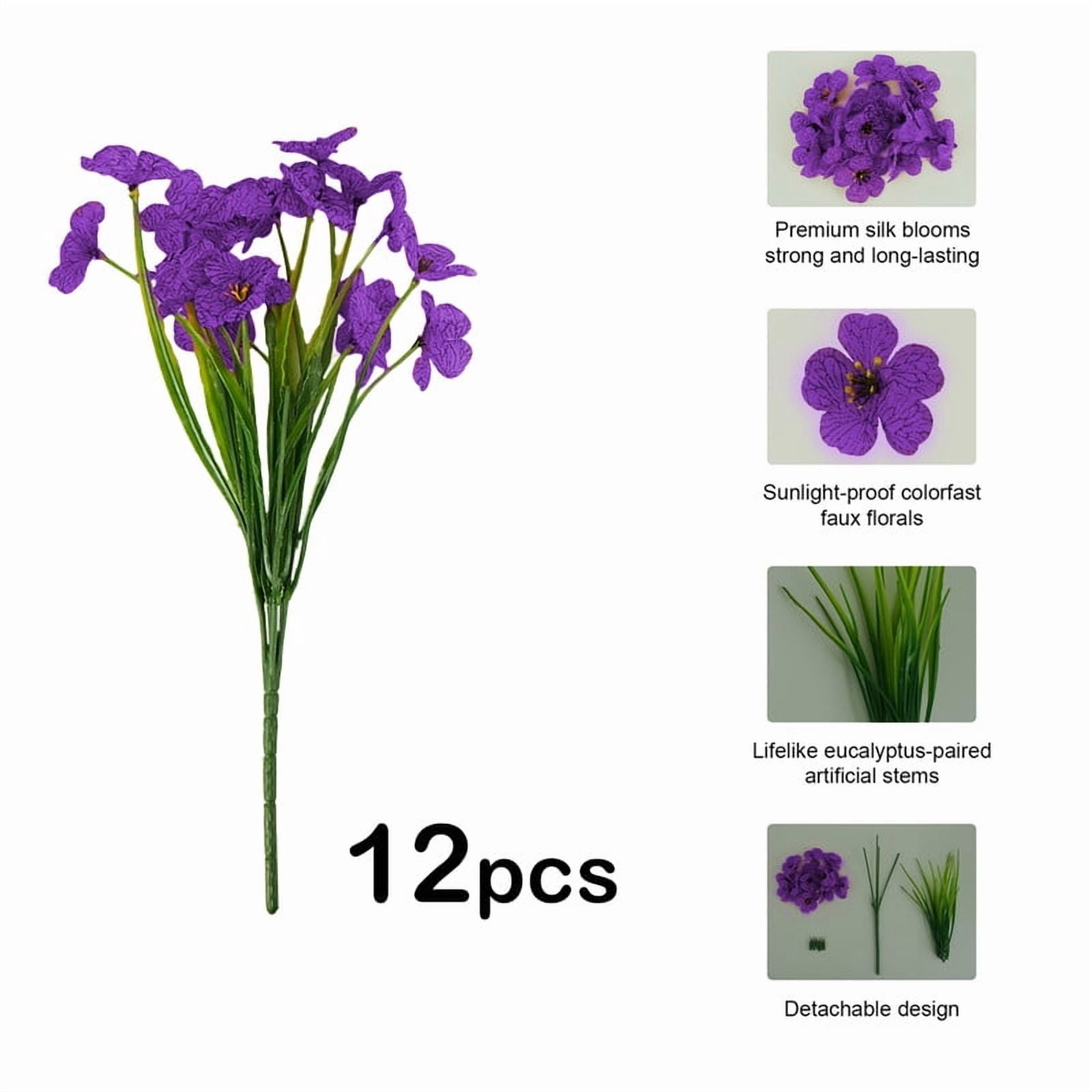 VVYXX 24 Bundles Fake Flowers Outdoor Artificial Plants Faux Flowers Spring Summer Decor Outside Home Garden Porch Window Box Decorations, Purple