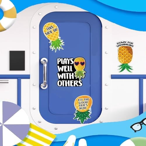 -4 PCS Pineapple Magnets - Reusable Pineapple Decorative Magnetic Strips for Cruise Doors, Cabin, Refrigerators, and Cars