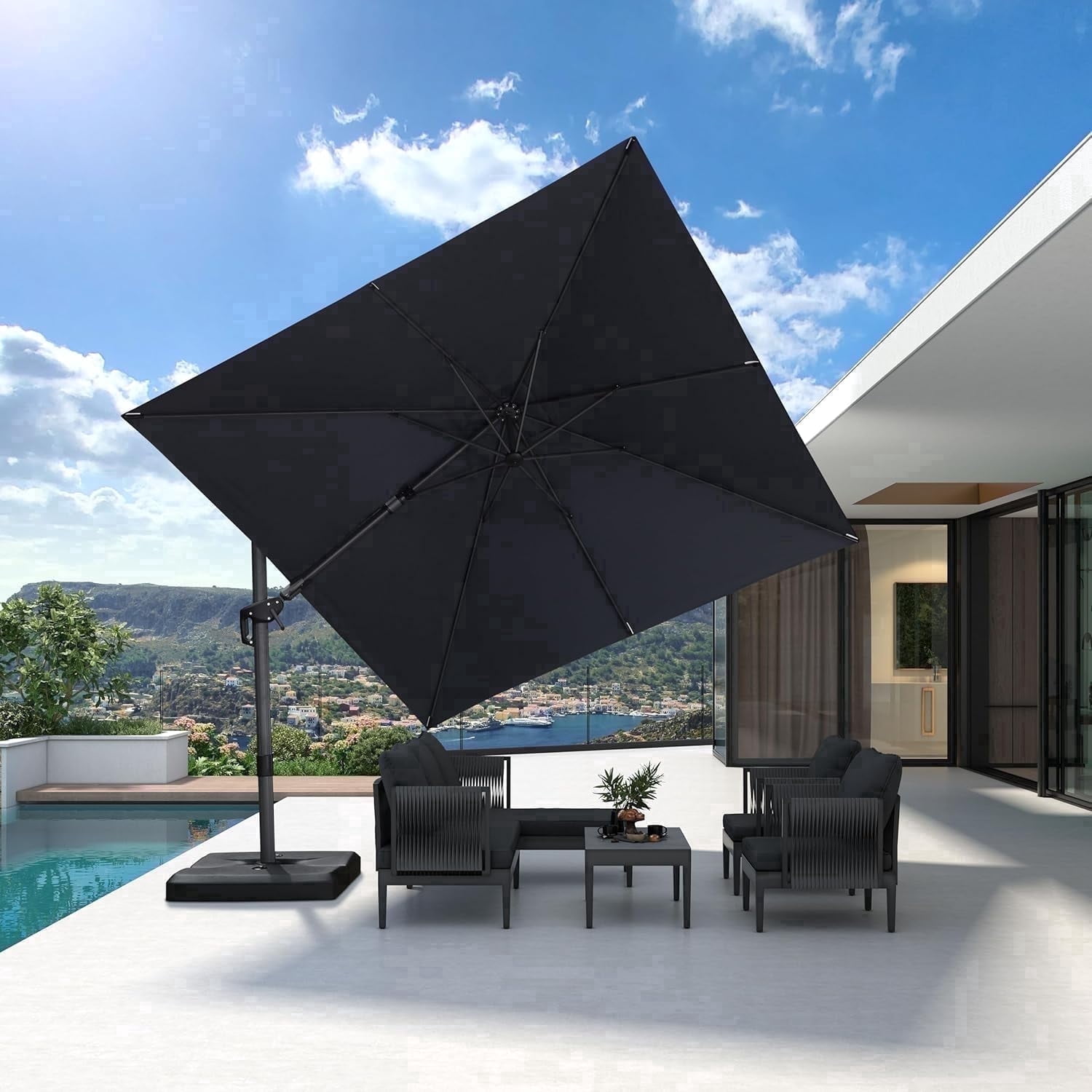 flavin 9 patio cantilever umbrella PURPLE LEAF 9ft Outdoor Square Umbrella Large Umbrella Windproof Offset Heavy Duty Sun for Garden Deck Pool Patio, Beige Enjoy your outdoor activities without worrying about the weather with the PURPLE LEAF Suspension Bias Umbrella FIM P-Series 9.5' Square Cantilever