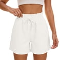 thumbnail image 2 of Cotton Linen Shorts for Women Summer Casual Elastic High Waist Wide Leg Loose Beach Shorts with Pockets, 2 of 4