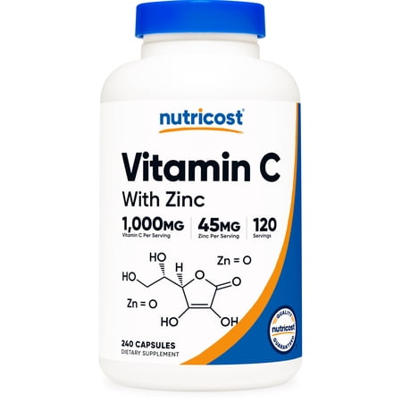 Nutricost Vitamin C with Zinc  120 Servings - Non-GMO  Gluten Free Supplement