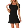 thumbnail image 1 of Noche de inspiración para mujeres, camisón de punto acanalado, pijama de manga corta, ropa de dormir casual, camiseta de noche de cuello redondo, color negro, 1 of 1