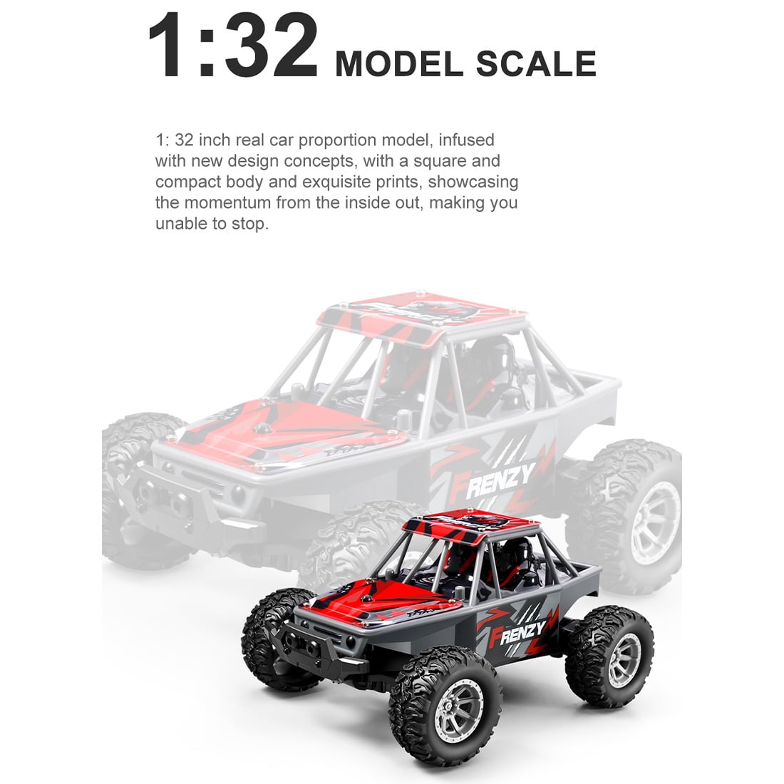 1:32 Scale RC Drift Off-Road Vehicle, 2.4G 4WD High Speed Remote Control Truck, Full-Scale Synchronous Controller, Ready-to-Run Mini Crawler Car for Adults - Red