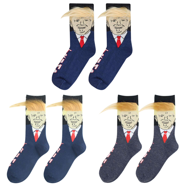 Calcetines Trump Con Pelo Falso 3D para Hombres Y Mujeres (oscuro) Azul Blanco