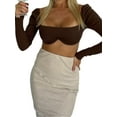 thumbnail image 3 of Dewadbow Women Rib Knit Crop Tops Long Sleeve Square Neck Stretchy Blouse, 3 of 6