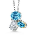 thumbnail image 2 of 925 Silver and 10K Yellow Gold Swiss Blue Topaz and White Topaz Pendant Necklace for Women (2.85 Cttw, Oval Checkerboard 8X6MM, 7X5MM and 6X4MM, Gemstone November Birthstone, with 18 inch Chain), 2 of 4