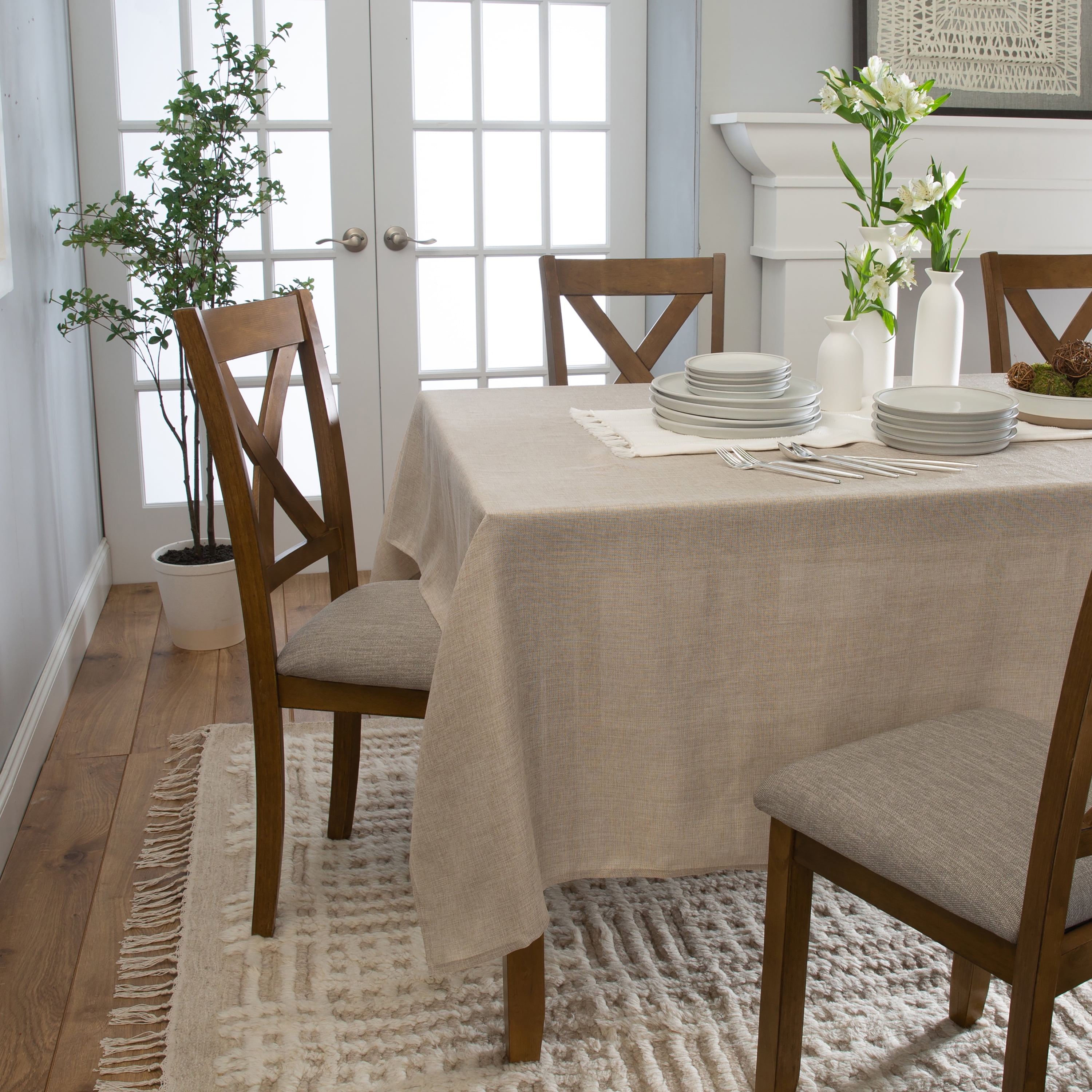 Home Details Chic & Rustic 70"x 120" Rectangle Polyester Tablecloth in Linen
