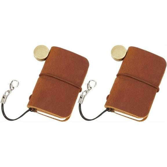 2Pcs 1.7 x 1.9inch Mini Notebook Genuine Leather Journal Bound Portable Vintage Personalized Tiny Travel Journal Blank Pocket Diary Camel