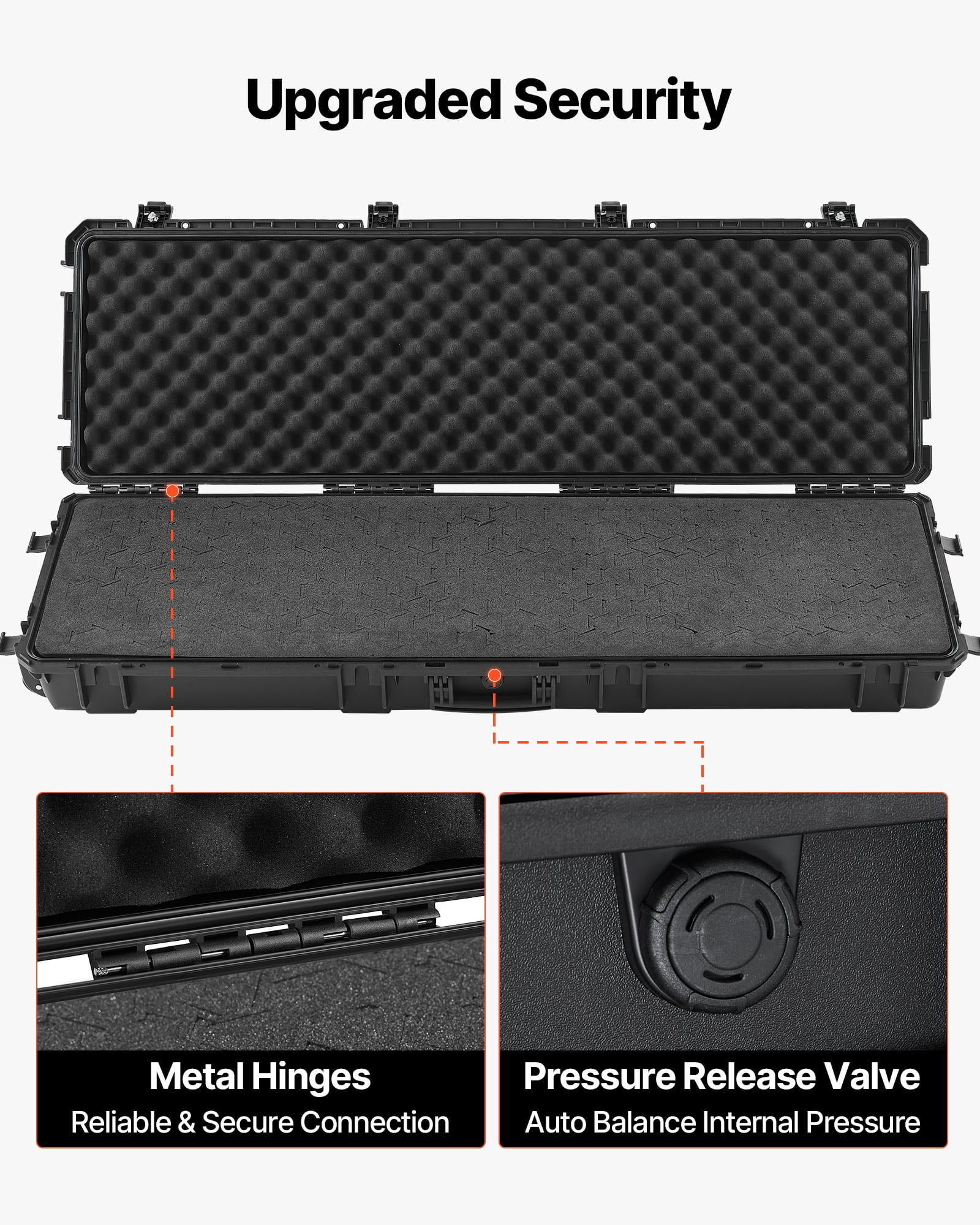 VEVOR Hard Rifle Case, Lockable Rifle Case with Detachable XPE Foam, 50 in Gun Storage with Wheels, IP67 Waterproof & Dustproof Pistol Storage Cases for Rifles, Shotguns, Airsoft Guns, Black