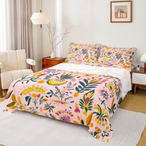 Feelyou Hippie Leaf Plant Queen Sheet Sets, Bohemian Flower Bed Set, 4-Piece