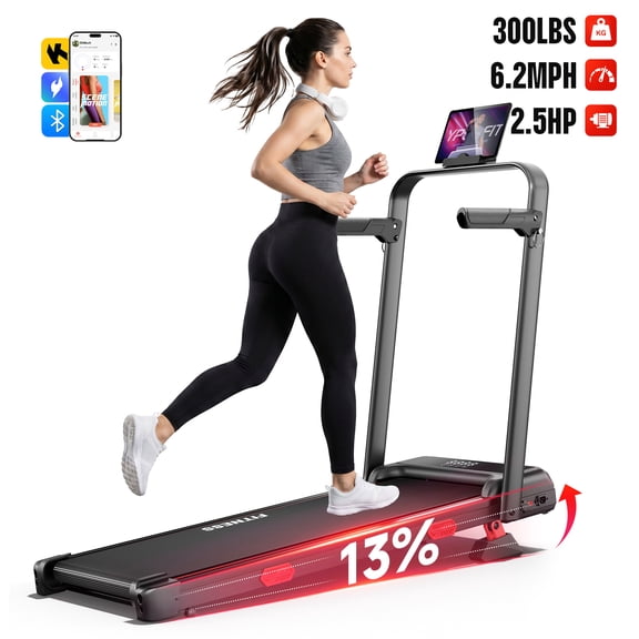 RHYTHM FUN Walking Pad with 13% Incline, 6.2MPH Foldable Treadmill with Handle, 300lbs Capacity, Remote Control, Compact for Home Fitness