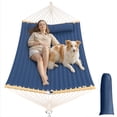 thumbnail image 4 of Modern Portable Hammock for Outside, Camping Hammock with Stable Anti-Tipping Structure, Hand-Woven Durable Ropes, Rope Hammock for Backyards, Beaches, Poolsides, Parks, Campsites, Navy Blue, Blue St, 4 of 10