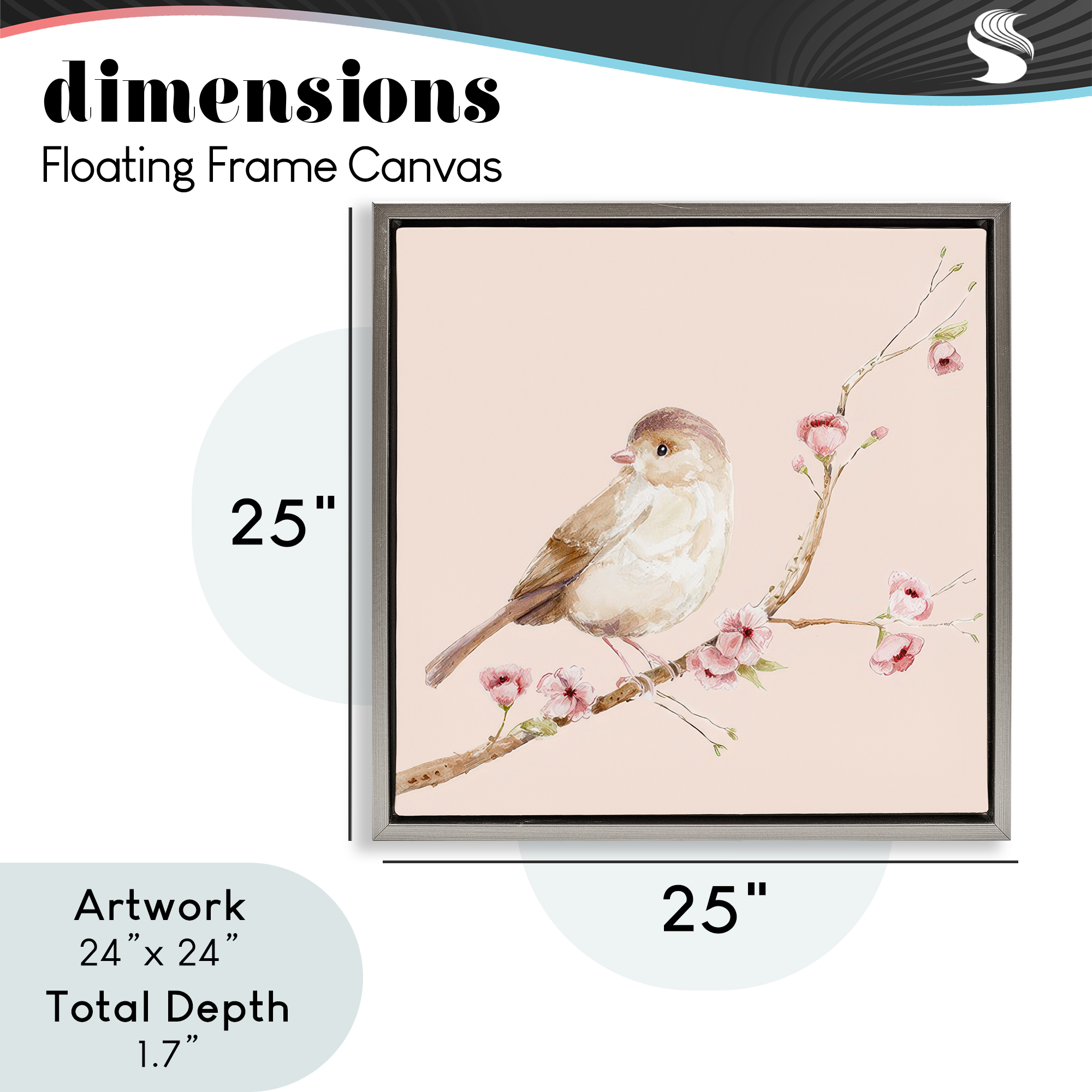 Sweet Brown Bird Perched Gray Framed Floater Canvas Wall Art, design by Lisa Wehmeyer