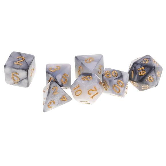 7 dados poliédricos de doble color (D20, D12, D10, D8, D6) para Dungeons & Dragons RPG Gris blanco