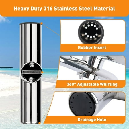 2 Pack Fishing Rod Holders for Boat Rail Mount Stainless Steel Clamp on Rod Holder for Marine Boat
