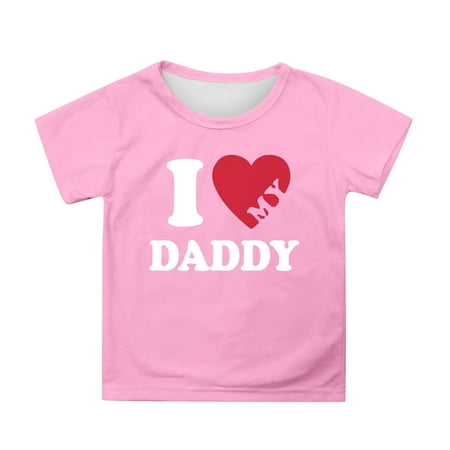 NAFUU Kids Toddler Boys Girls T-Shirts I Love Daddy Prints Short Sleeve O-Neck Tops Father s Day Casual Summer Tees Cute Tops For Boys Sizes 6-7 Years