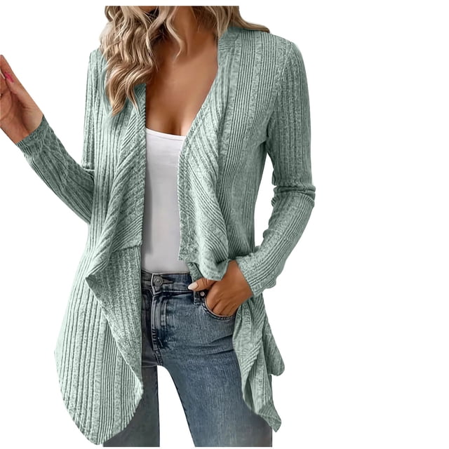 Yuyuzo Cardigan for Women Long Sleeve Open Front Ribbed Hem Solid Color Cardigan Casual Fall Coats