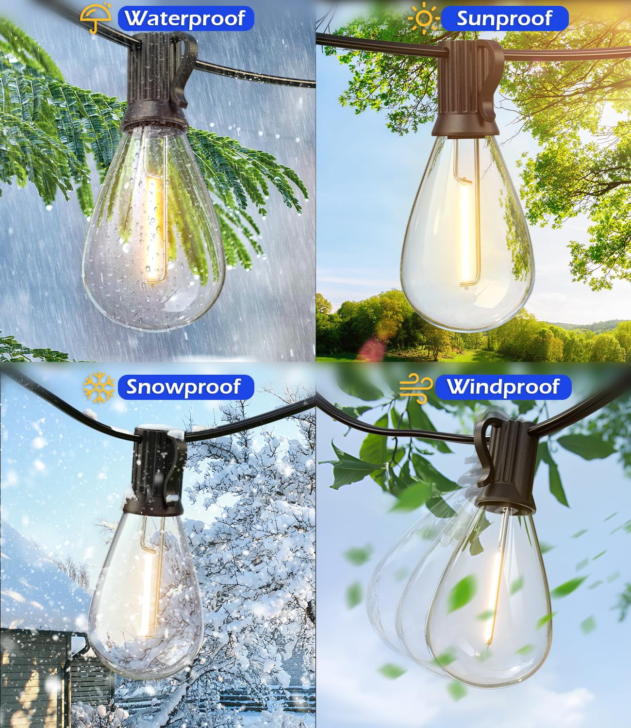 100 Foot S14 LED Edison Outdoor String Lights Commercial Grade String Lights Backyard Garden Cafe Market Light Set