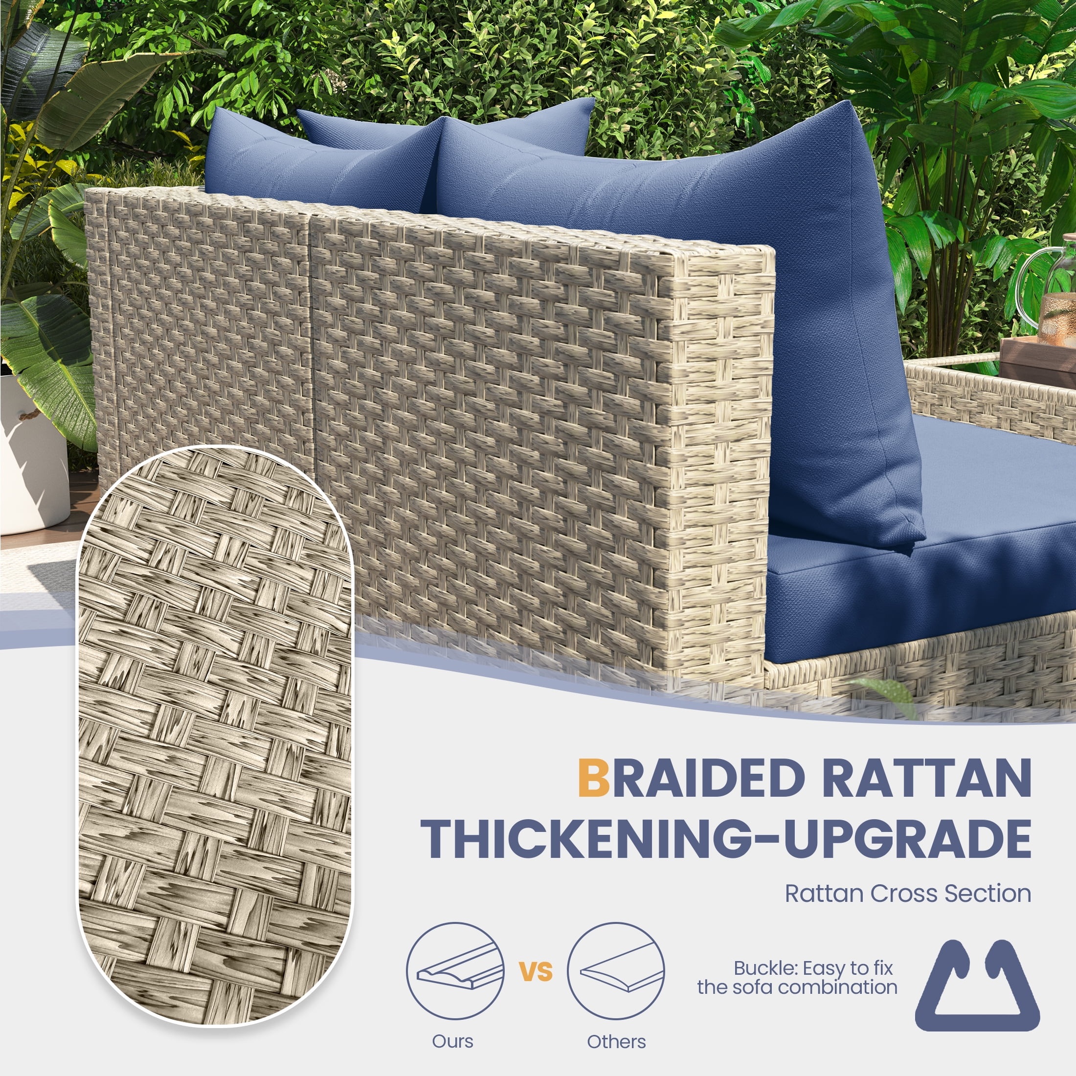UDPATIO 9 Pieces Outdoor Patio Furniture Set, Outdoor Wicker Patio Conversation Set with Cushions for Backyard, Porch, Garden(Navy)