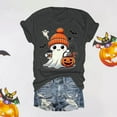 thumbnail image 5 of Womens Summer Tops Round Neck Ghost Pumpkin Letter Graphic Print Short Sleeve Womens Summer Clothes,Grey,2XL, 5 of 7